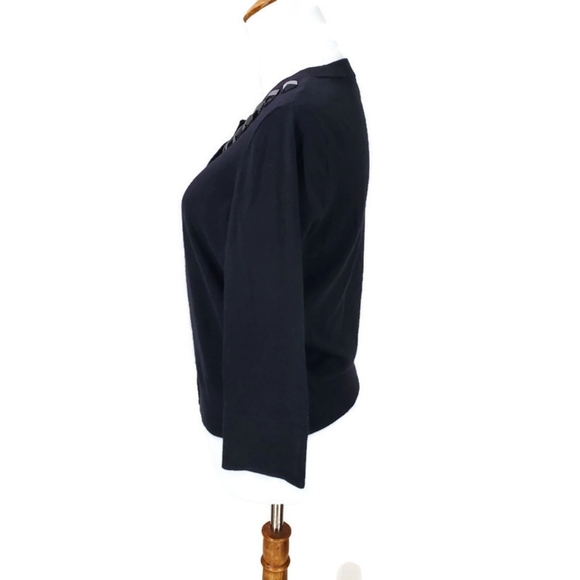 Kate Spade Cardigan Sweater Embellished Jeweled Beaded Collar Black Women’s M - Picture 3 of 15